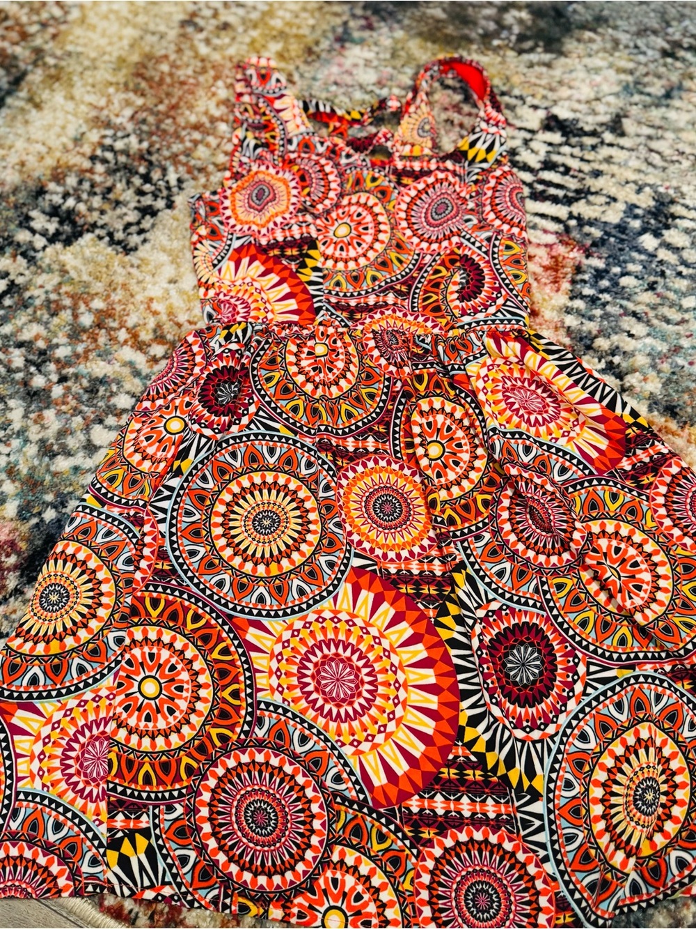 Girls' Bright Orange & Pink Geometric Print Sundress
